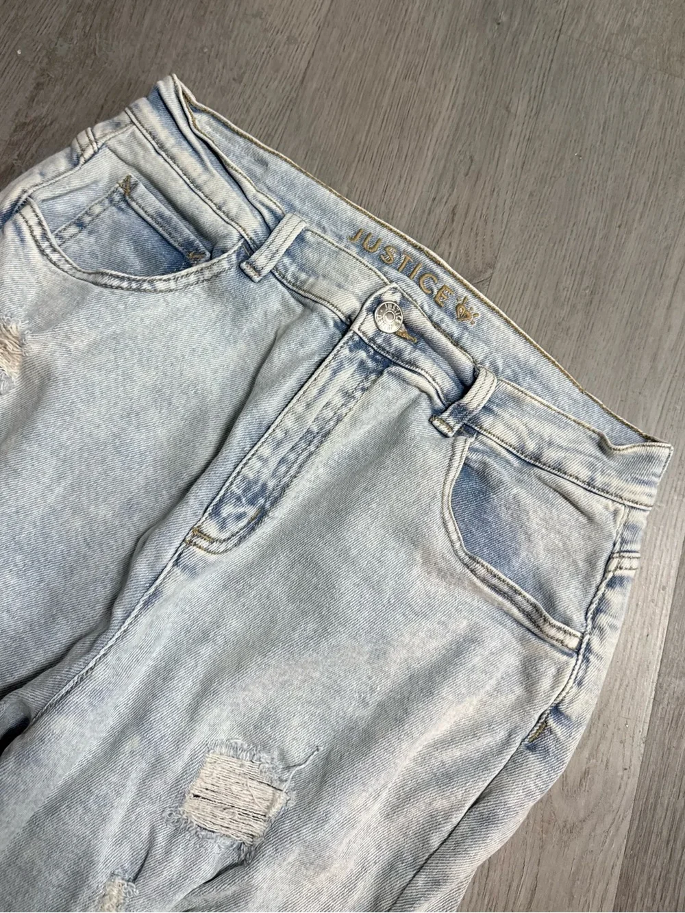 •JUSTICE• DISTRESSED MINI MOM JEANS